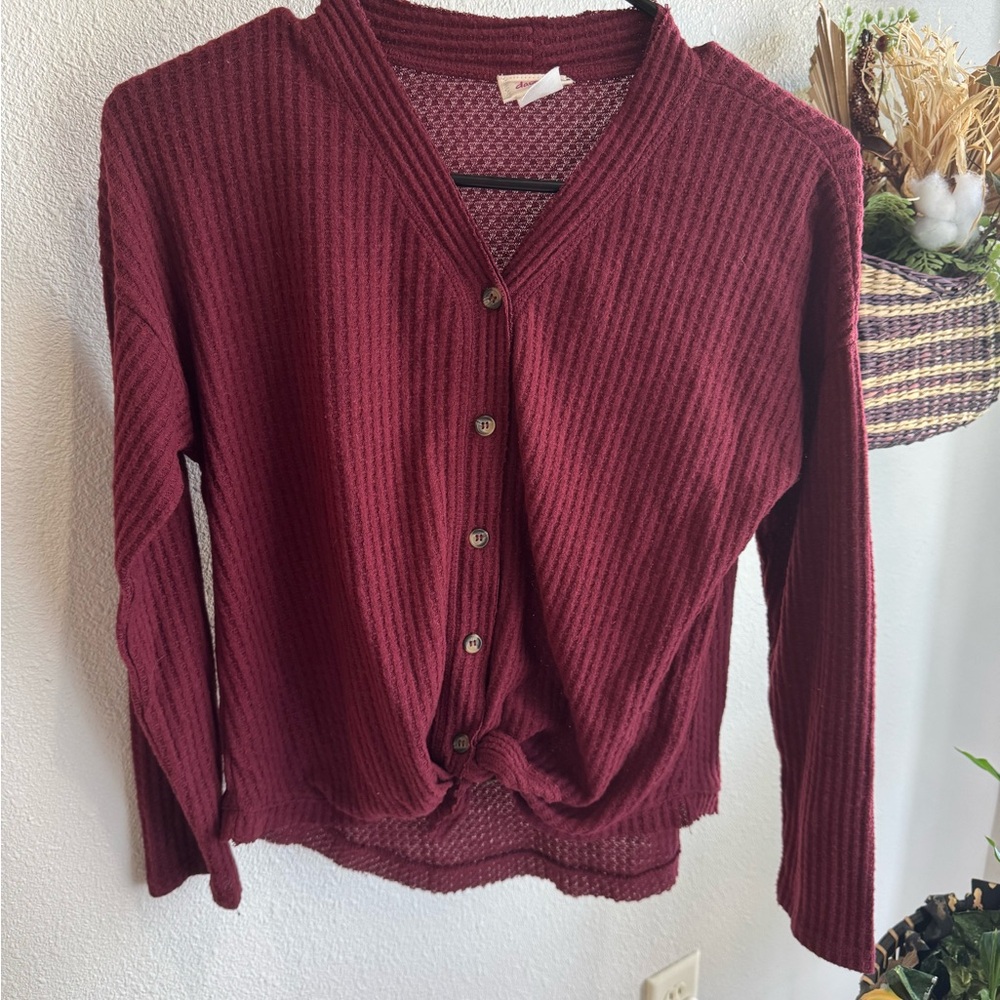 Daytrip Maroon Button-Up Cardigan
